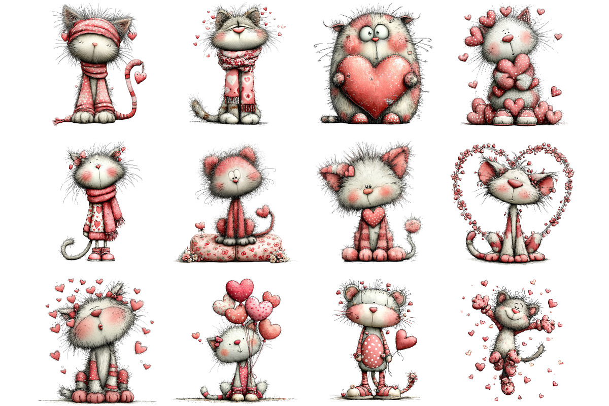 Whimsical Valentine Cat Clipart, an Illustration by Designking (Photo 2 of 5)