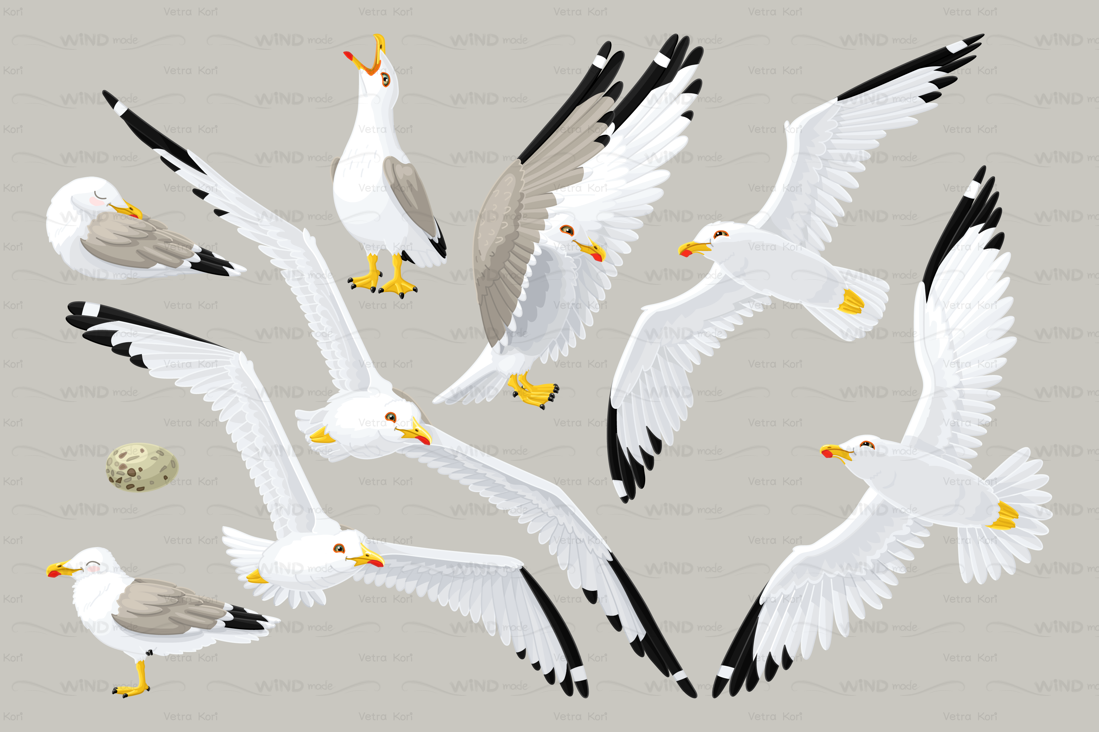 vector seagull sea gull set, a Pattern Graphic by WINDmade | Creative ...