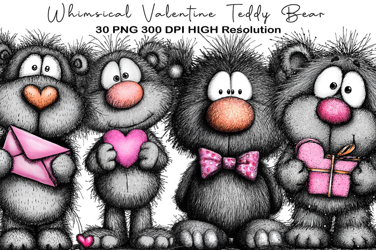 Whimsical Valentine Teddy Bear Clipa, an Illustration by Black Bird Studio (Photo 1 of 6)