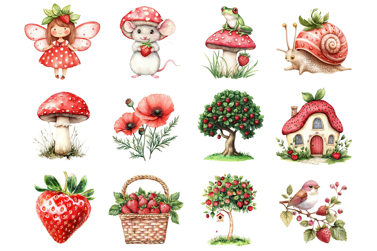 Woodland Animals Strawberry Clipart, a Seasonal Illustration by Design Market (Photo 3 of 4)