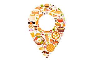 Pin location of fast food restaurant, a Food Illustration by Flashvector