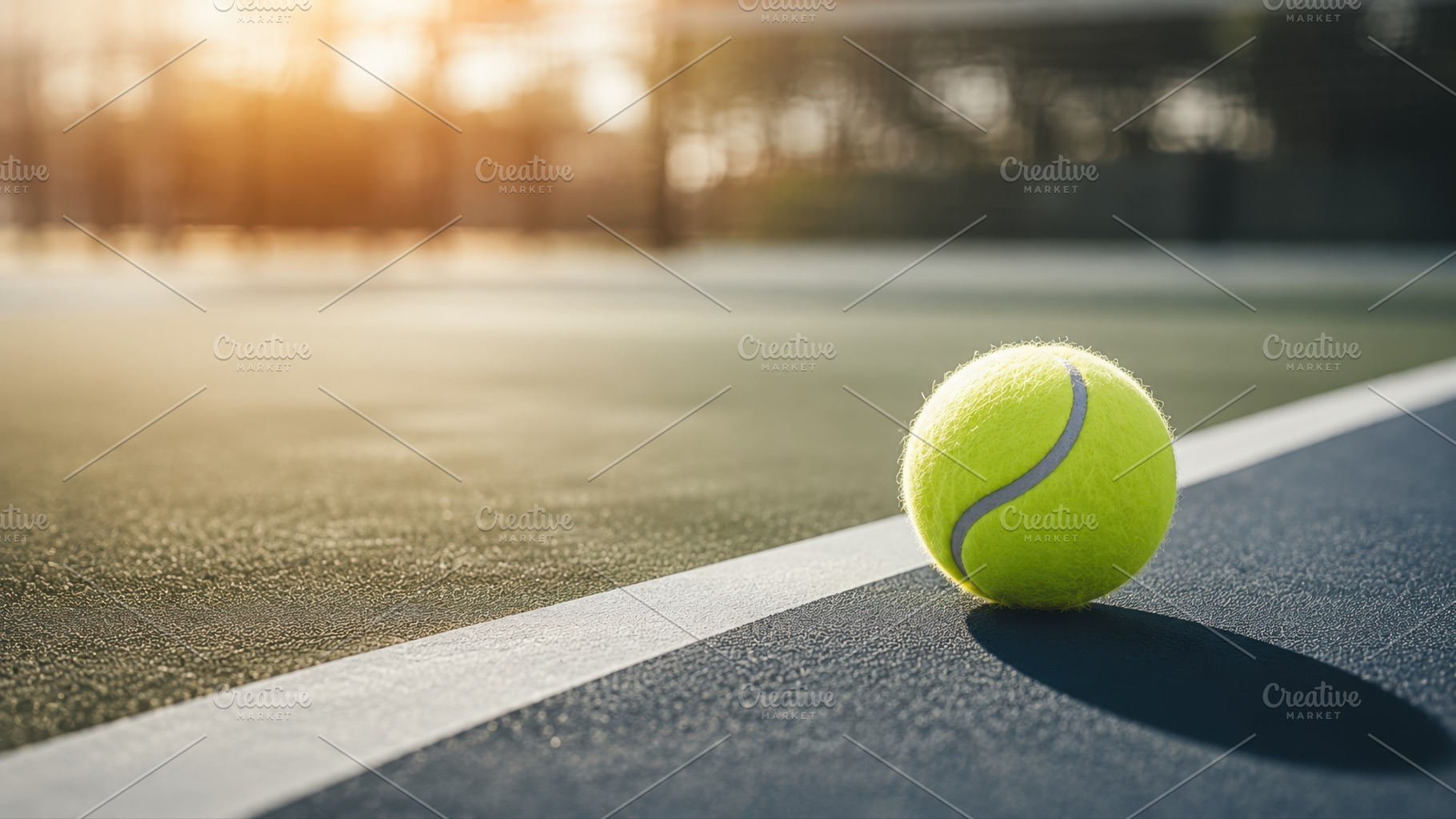 Tennis ball on court at sunset, a Photo by Beautiful things