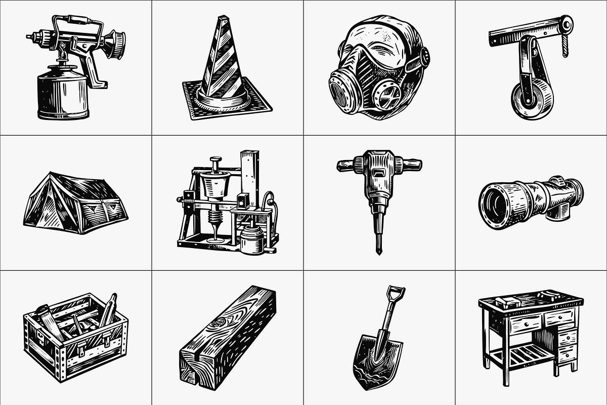 Vintage Construction Art Set, an Object Illustration by Prosymbols (Photo 8 of 8)