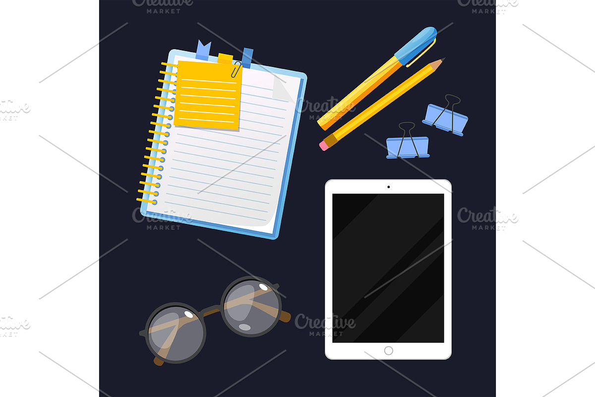 Office stationery icons colelction, a Technology Illustration by Elen_Art