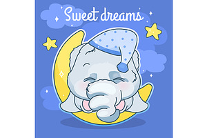 Cute elephant kawaii character, a Poster Template by IMG visuals characters