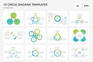 12 Circle Diagram Templates, an Object Illustration by PixMarket