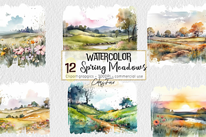 Watercolor Spring Meadows Clipart