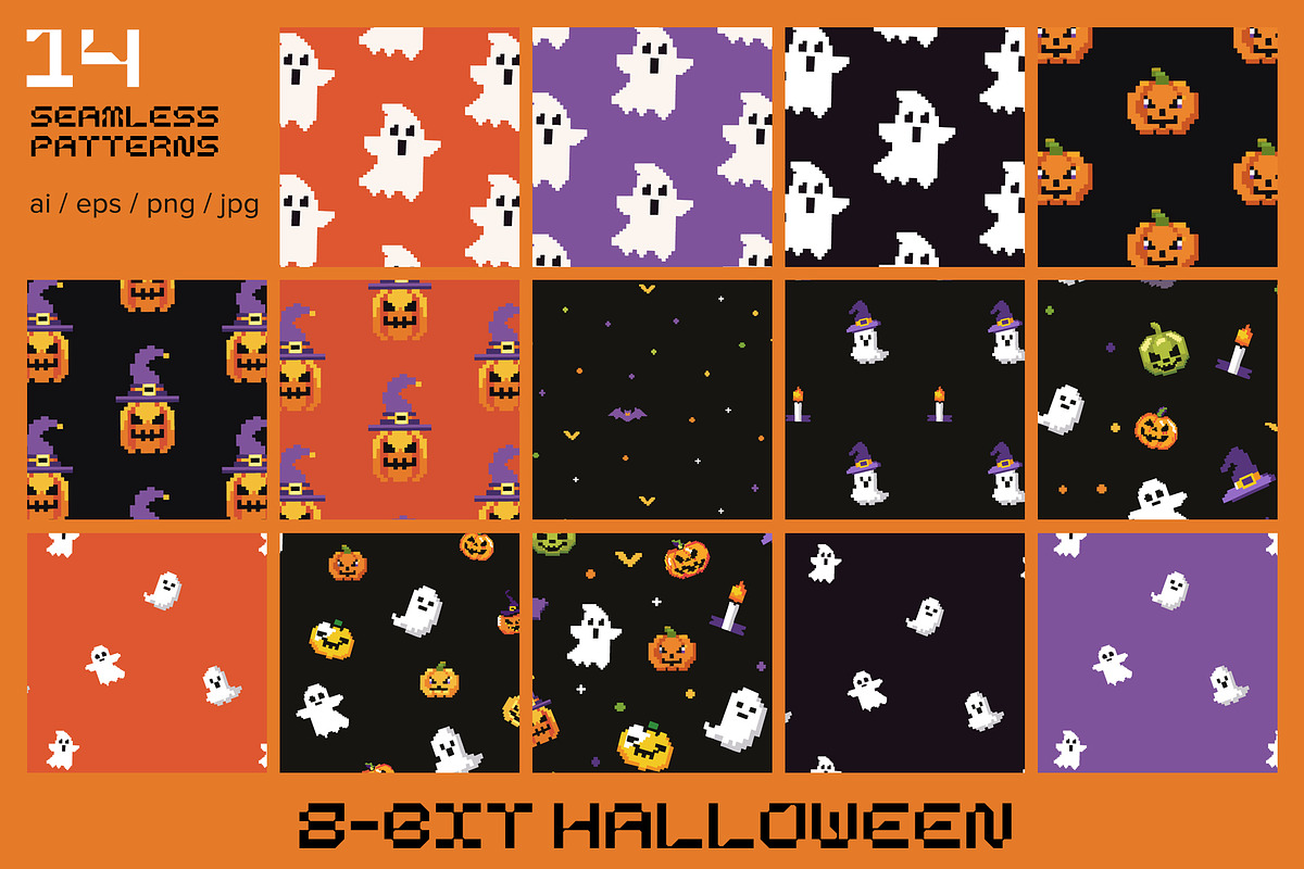 Retro Pixel Art Halloween Pattern, a Graphic by Asya Melkonyan Patterns (Photo 2 of 9)