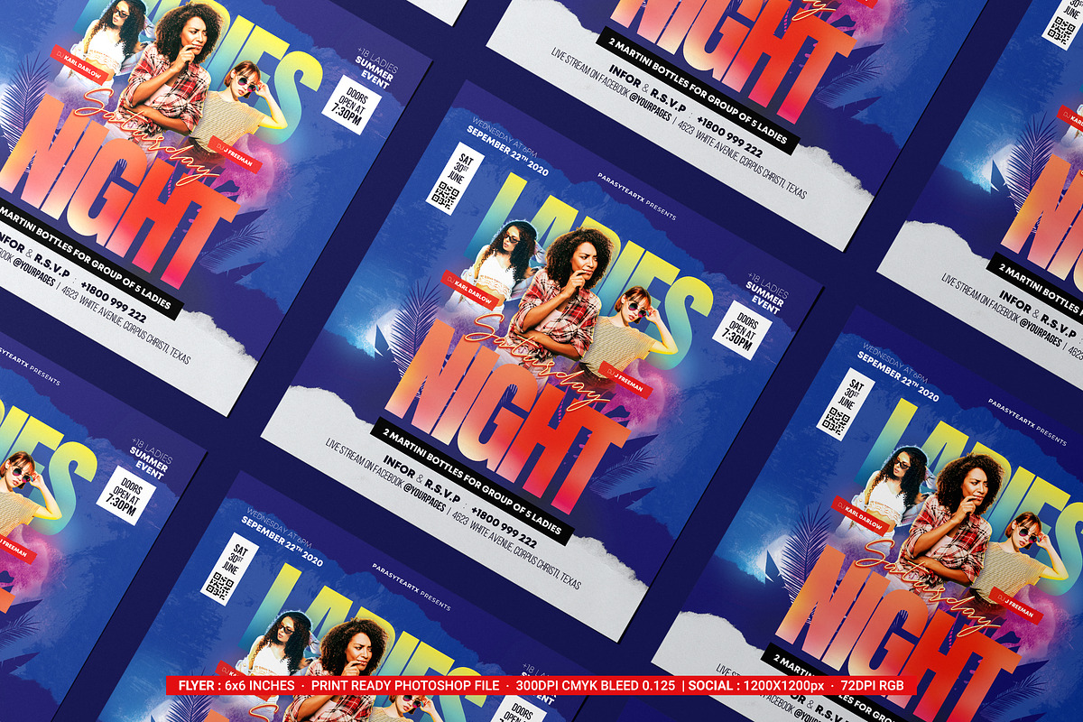 Ladies Night Flyer & Square Flyer, a Flyer Template by iDoodle Studio