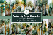 Watercolor Forest Illustration, a Decorative Illustration by Housui Patterns (Thumbnail 1 of 12)