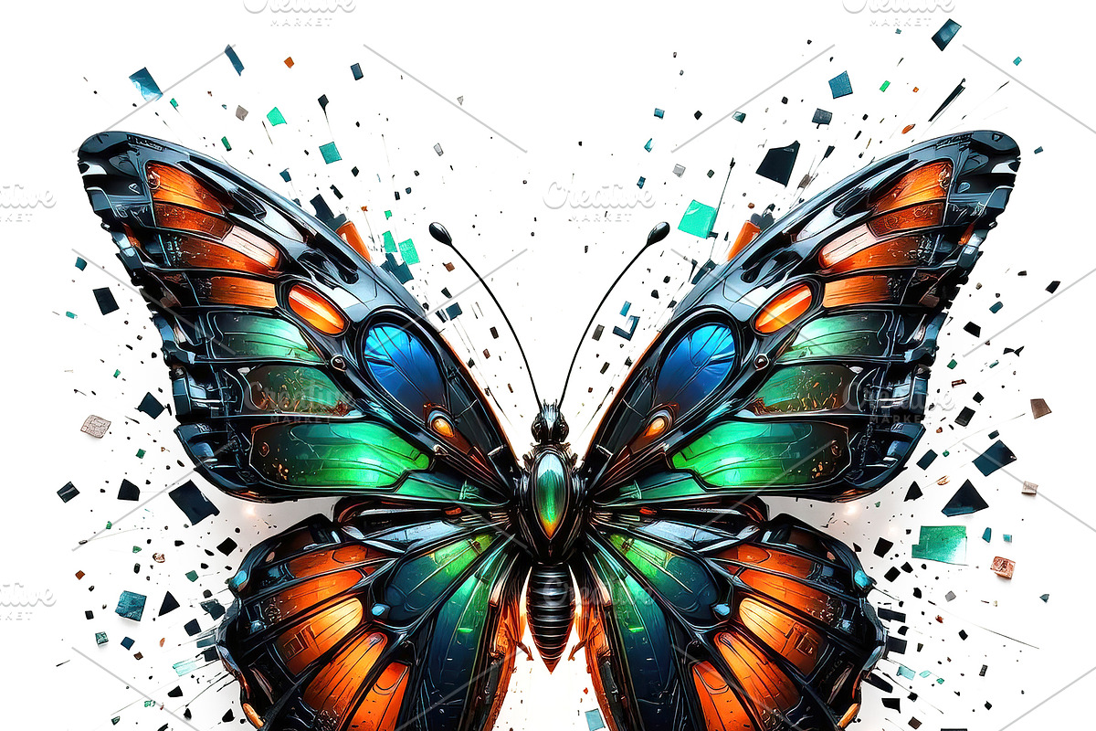 Metallic butterfly with vibrant, an Animal Illustration by yod67