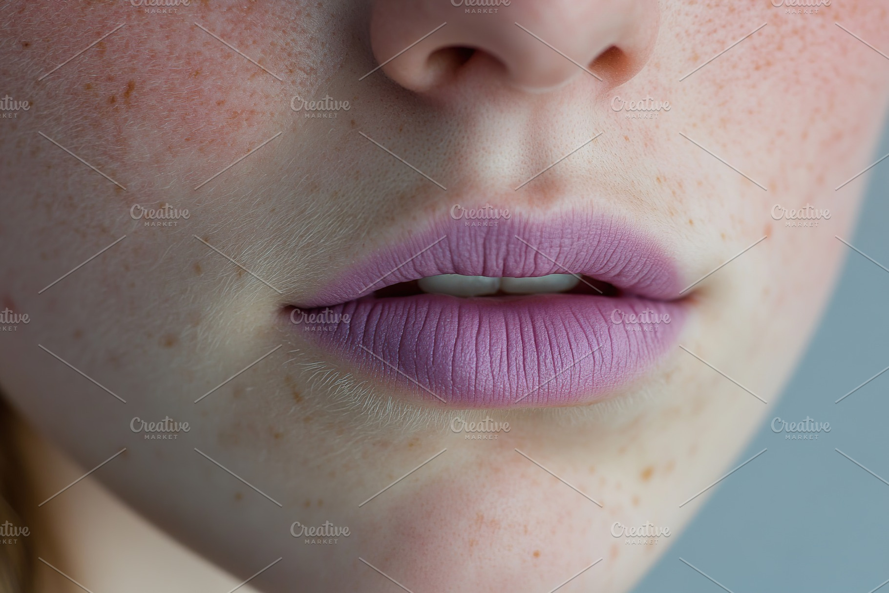 Soft purple lipstick enhances facial features in a close-up capture, a Beauty & Fashion Photo by AlyaAnd