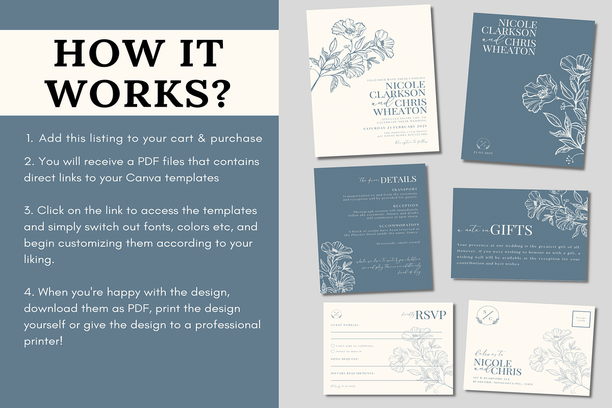 Blue Wedding Invitation Template, an Invitation Template by LushBury (Photo 3 of 5)