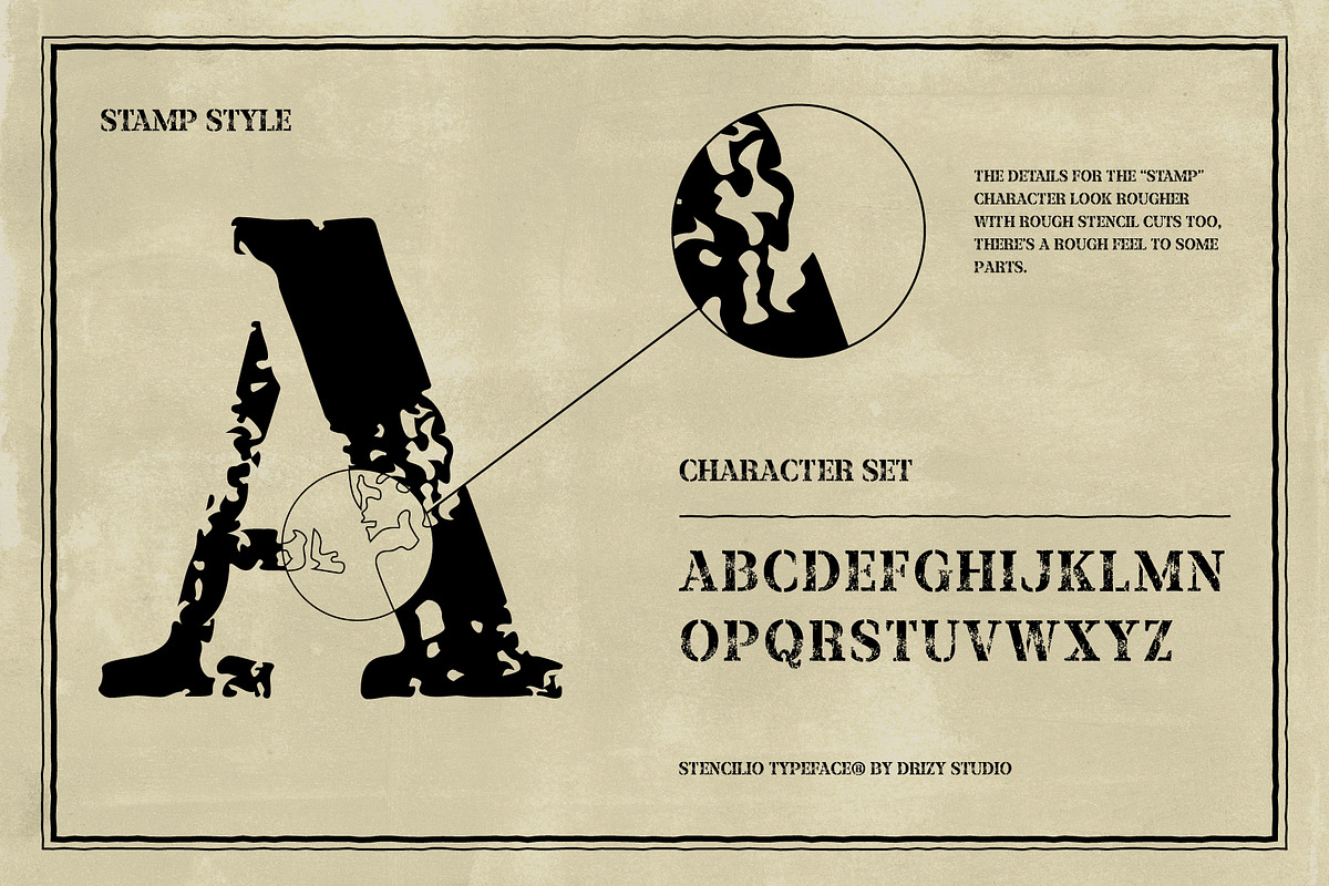 Stencilio – Serif Stencil Grunge, a Serif Font by Drizy (Photo 4 of 10)