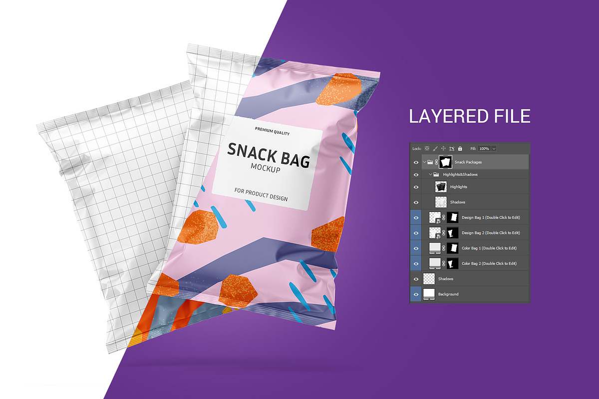 Snack bag mockup set, a Packaging Mockup by ShooShooShop (Photo 2 of 7)