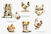 watercolor rustic hens barnyard bird, an Illustration by Patishop Art (Thumbnail 4 of 8)
