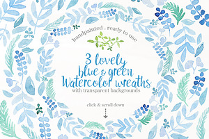 Blue & Green watercolor wreaths