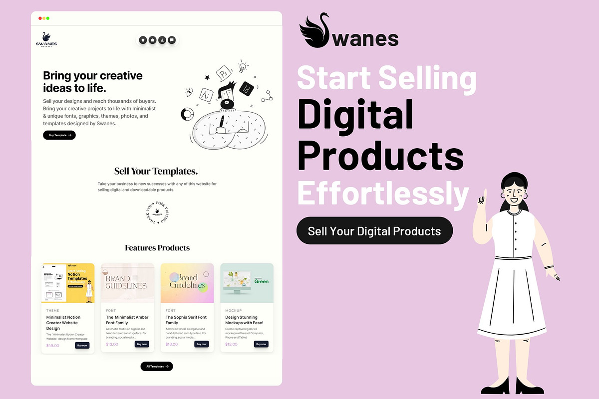 Sell Digital Product with Swanes, a Landing Page Template by DaisyStudio (Photo 1 of 5)