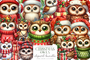 Christmas Owls Clip Art Bundle, an Illustration by SinaCreation