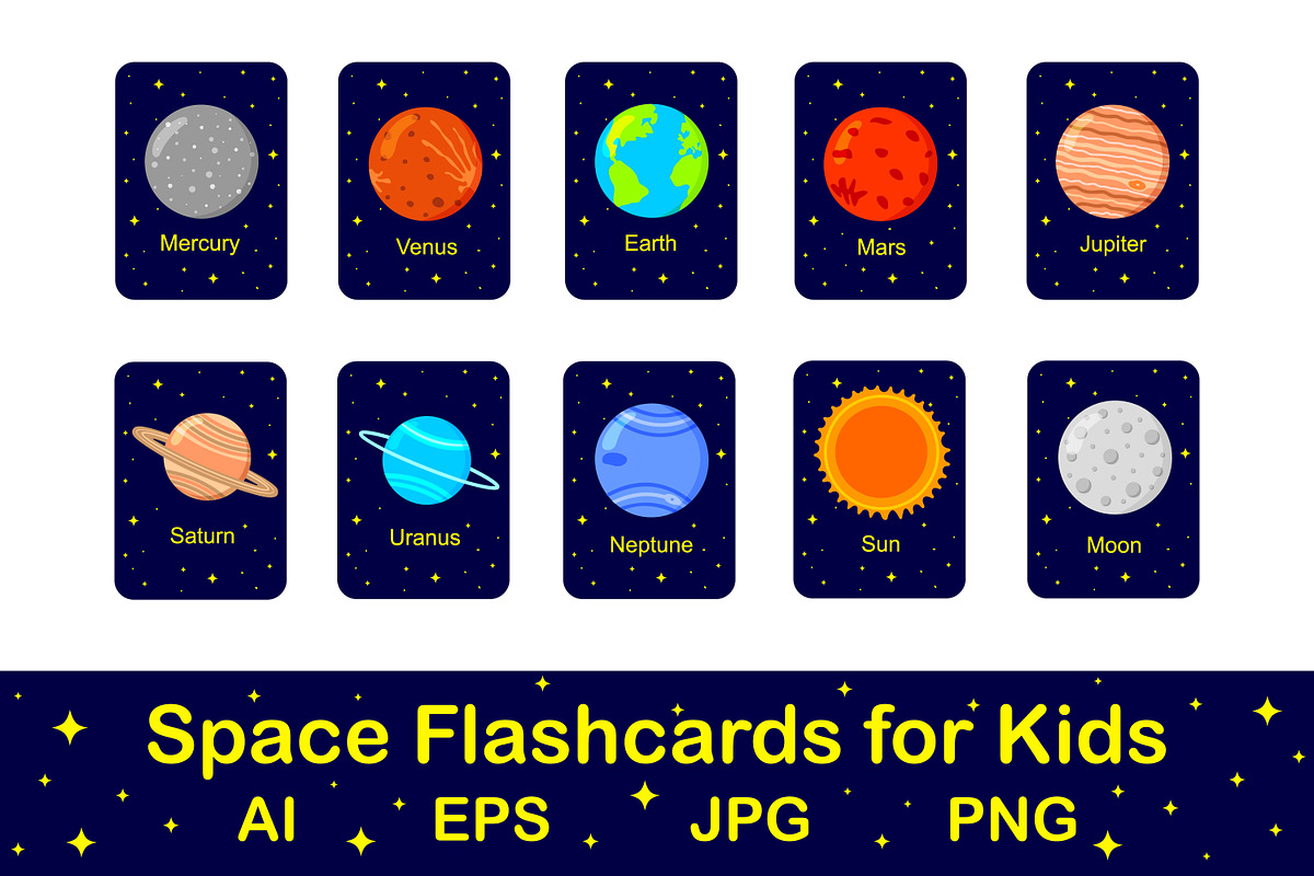 Space Flashcards for Kids, an Illustration by vikkishop