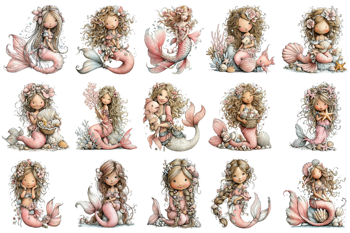 Whimsical Sea Mermaid Clipart, an Illustration by OK Design (Photo 3 of 6)