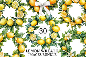 Watercolor Lemon Wreath Clipart, an Illustration by Craft Nest