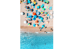 Aerial view of colorful umbrellas on, a Holiday Photo by den-belitsky
