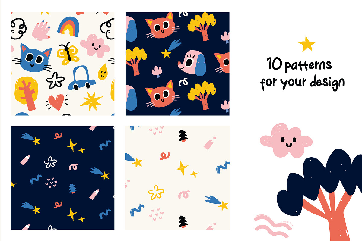 Kid's cute drawings patterns, a Decorative Illustration by OlgaBoncheva (Photo 2 of 7)