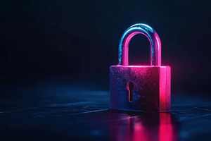 Metal padlock illuminated in vibrant, a Photo by Tanuart