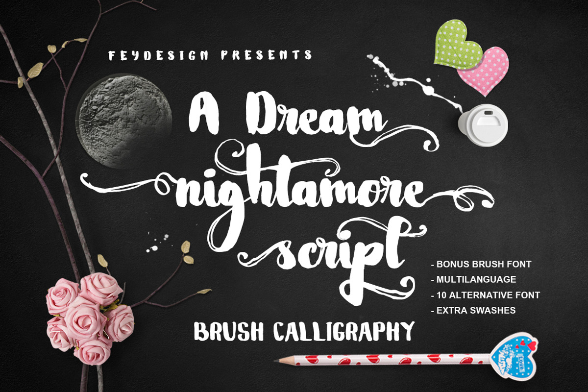 Nightamore Brush + Bonus Font, a Script Font by FHFont (Photo 9 of 9)
