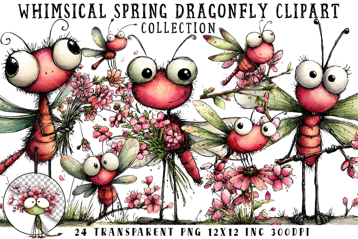 Whimsical Spring Dragonfly Clipart, an Illustration by OK Design (Photo 1 of 6)