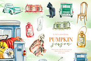 Watercolor Pumpkin Season Clipart, a Seasonal Illustration by ArtCreationsDesign (Thumbnail 8 of 22)