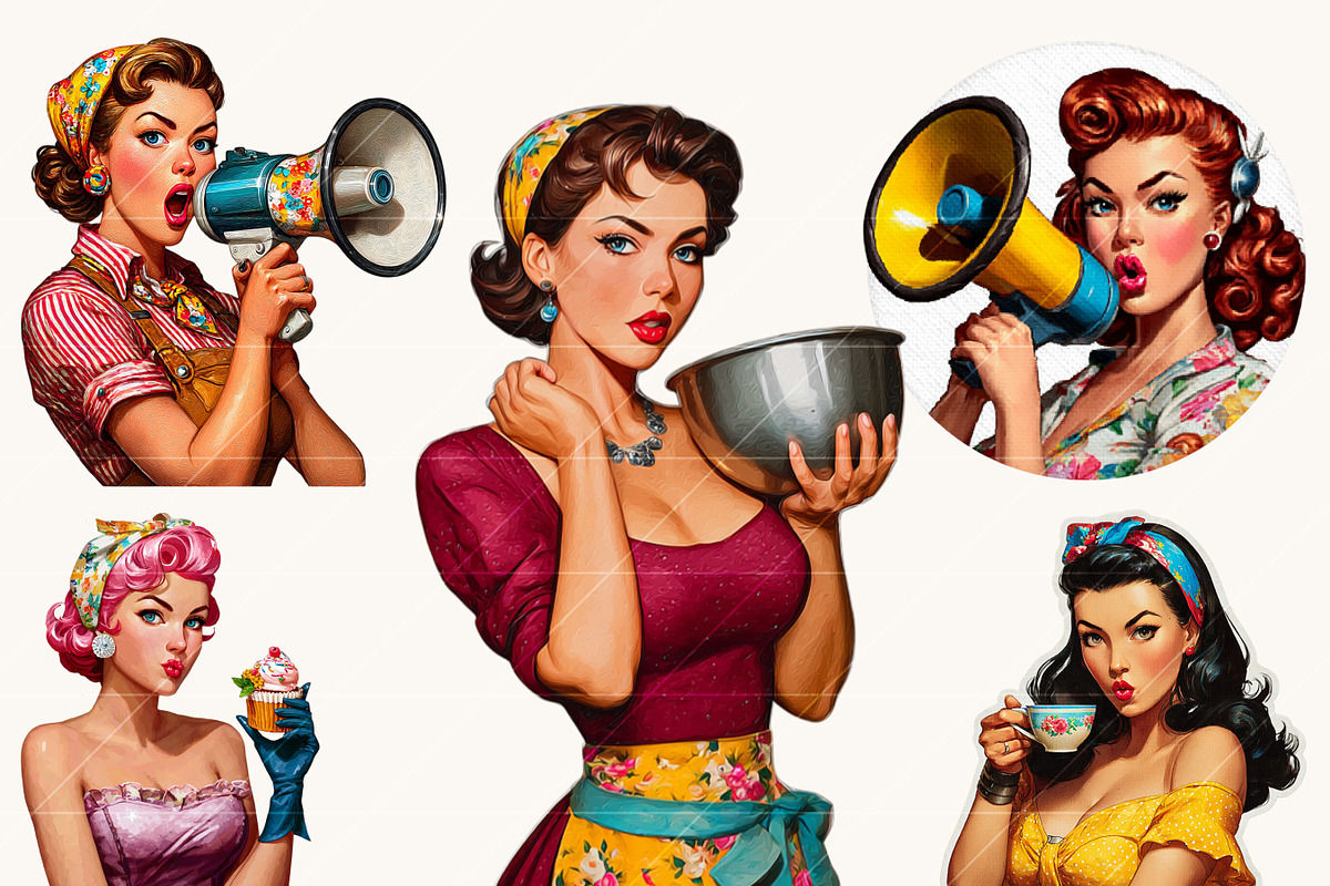 Pop Art Pin Up Girls Clipart Bundle, a Person Illustration by BusyDaydesign (Photo 3 of 9)