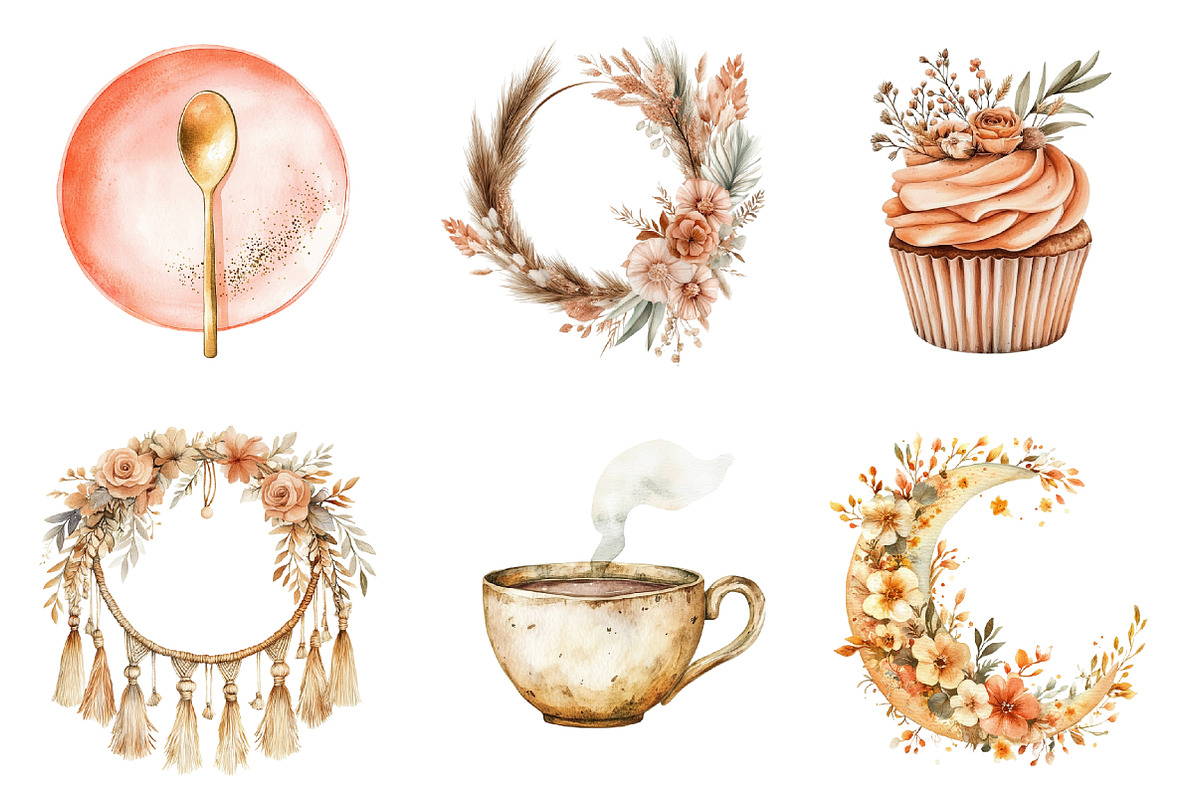 Boho Terracotta Birthday Clipart, an Illustration by SinaCreation (Photo 2 of 5)