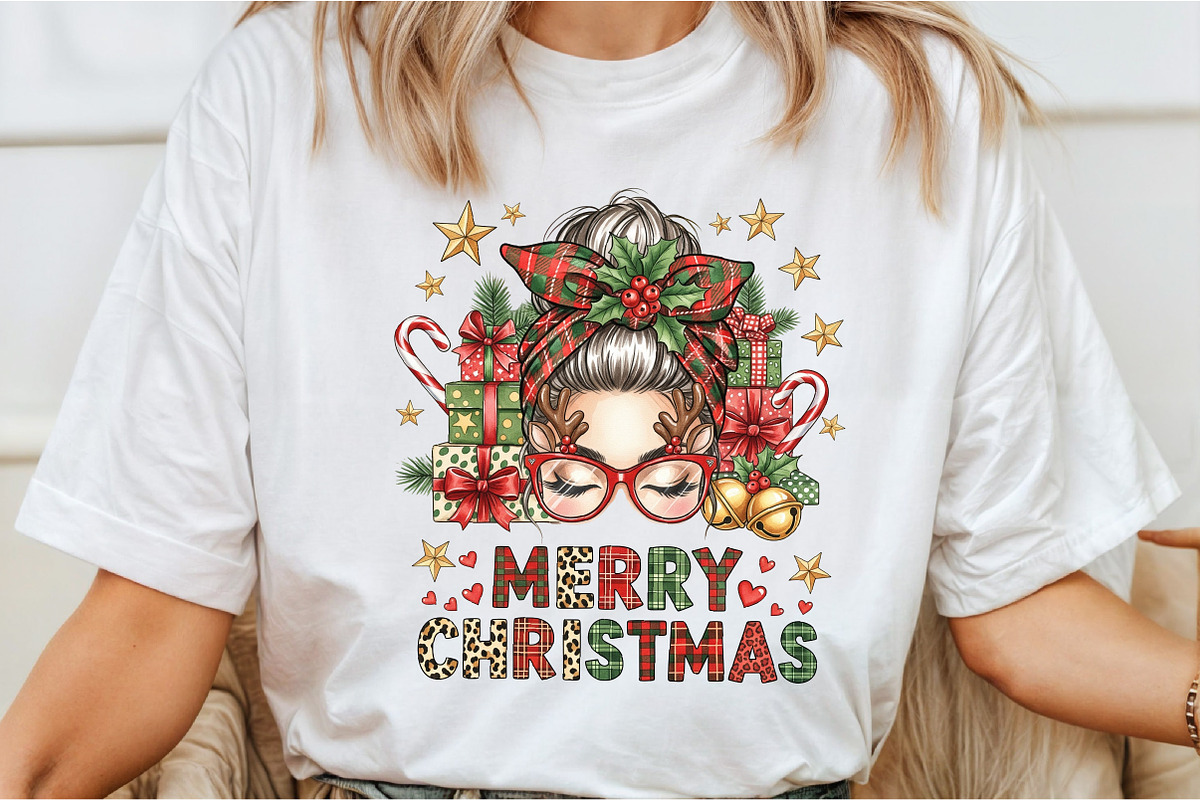 Merry Christmas messy bun png, an Illustration by DreamCafeArt (Photo 2 of 7)
