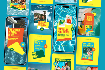 Pool Party Instagram Templates, a Social Media Template by Supanium Studio