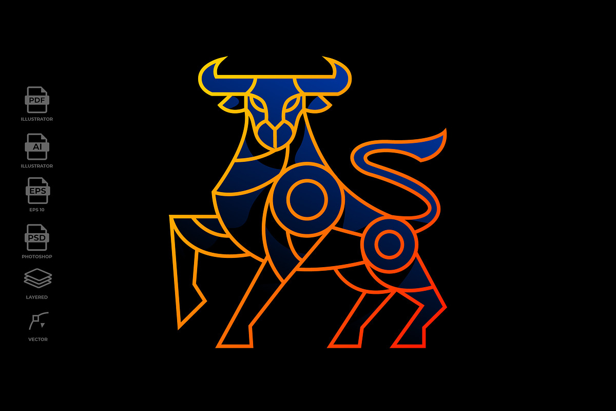 Lineart Bull Tattoo Illustration, an Object Graphic by Rupture
