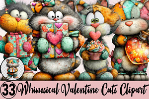Whimsical Valentine Cats Clipart Bun, an Illustration by SVGArt