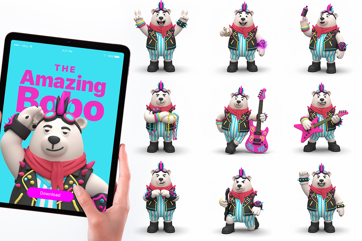 Bobo Spider-Punk, Clay 3D Clipart, a Seasonal Illustration by FactoryType Studio (Photo 3 of 9)