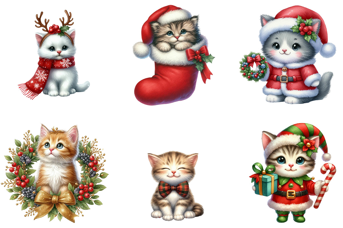 Kitten Christmas Clipart, an Illustration by DreamArtGraphic (Photo 4 of 6)