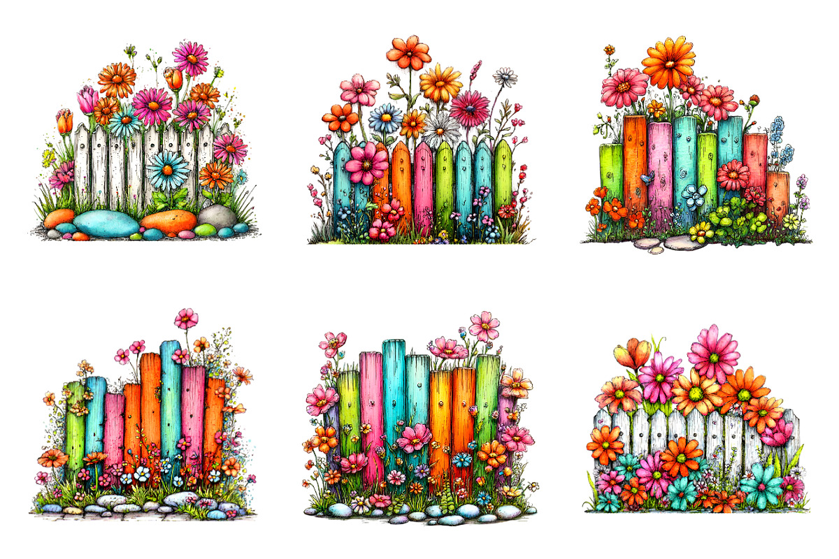 Watercolor Spring Fence Clipart, an Illustration by GatewayDesign (Photo 2 of 5)