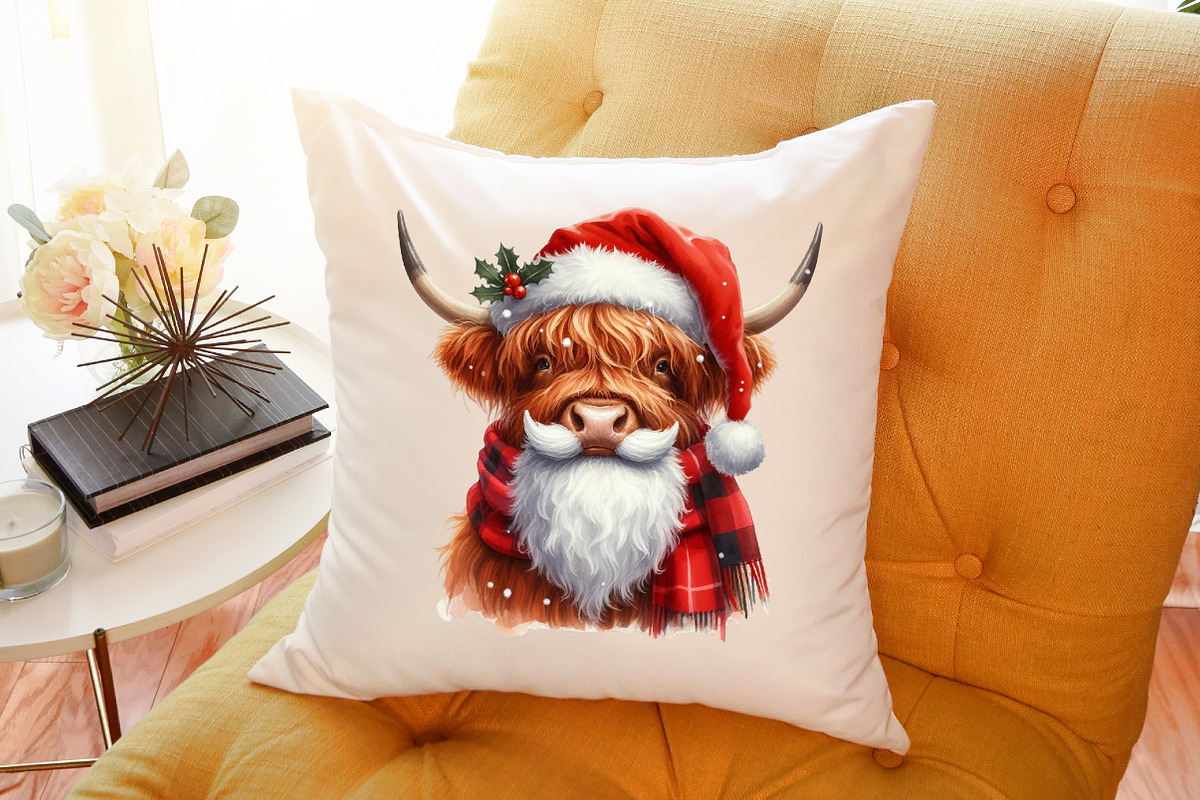 Christmas Highland Cow Clipart Bundl, an Illustration by Sublimation Artist (Photo 6 of 6)
