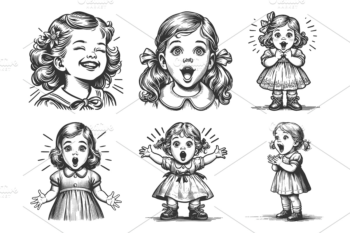 Surprised and Joyful Little Girl, a Person Illustration by AlexArt