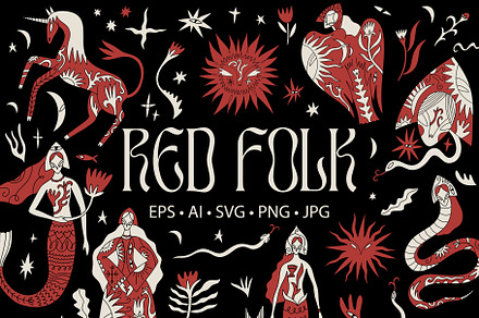 Red Folk Bundle, an Object Illustration by Annie Konst