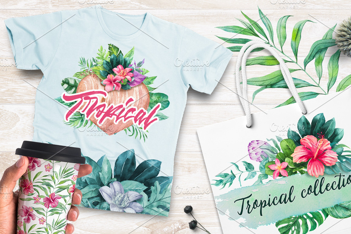 Tropical. Watercolor illustrations., a Decorative Illustration by AlexGreenArt (Photo 11 of 12)