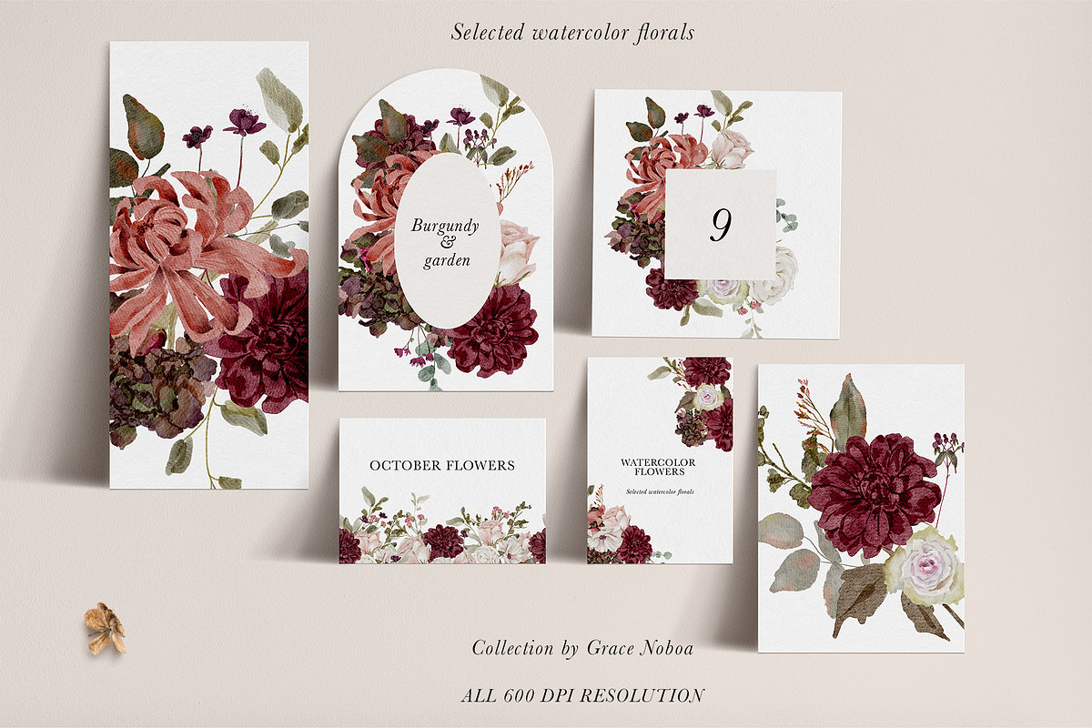 Burgundy & Blush Watercolor Florals, a Decorative Illustration by Grace Noboa Illustrations (Photo 2 of 13)