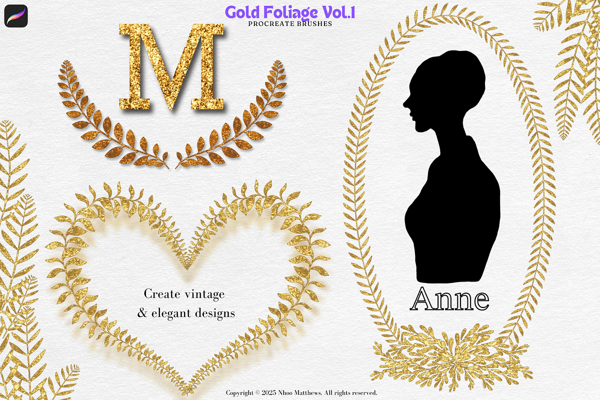 Procreate Brushes Gold Foliage Vol 1, a Brush Add-On by Fashion Workshop Bkk (Photo 4 of 11)