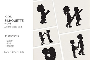 24 Kids Silhouette, Children Svg