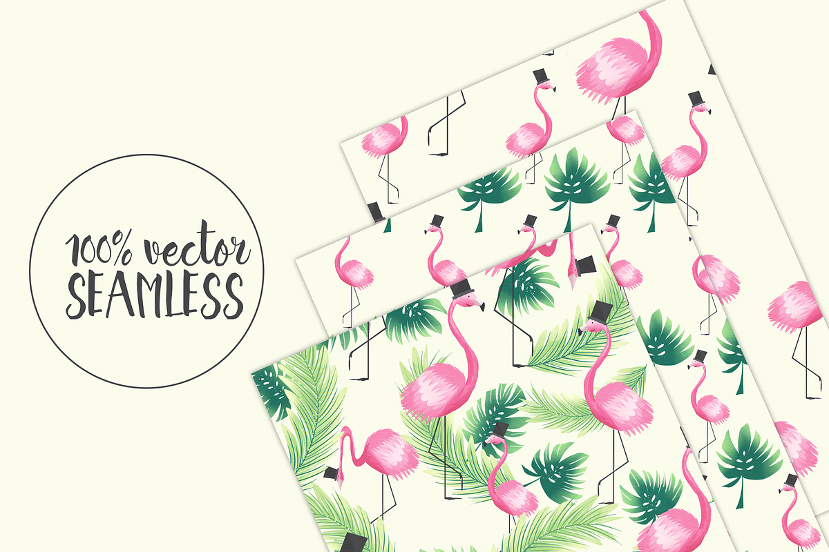 Seamless tropical flamingo patterns, a Pattern Graphic by KatjaPotokar (Photo 4 of 4)