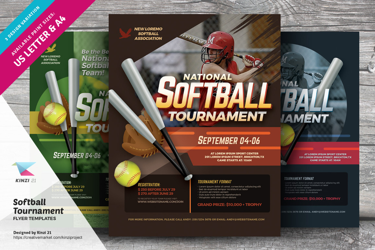 Softball Tournament Flyer Templates, a Flyer Template by kinzi21